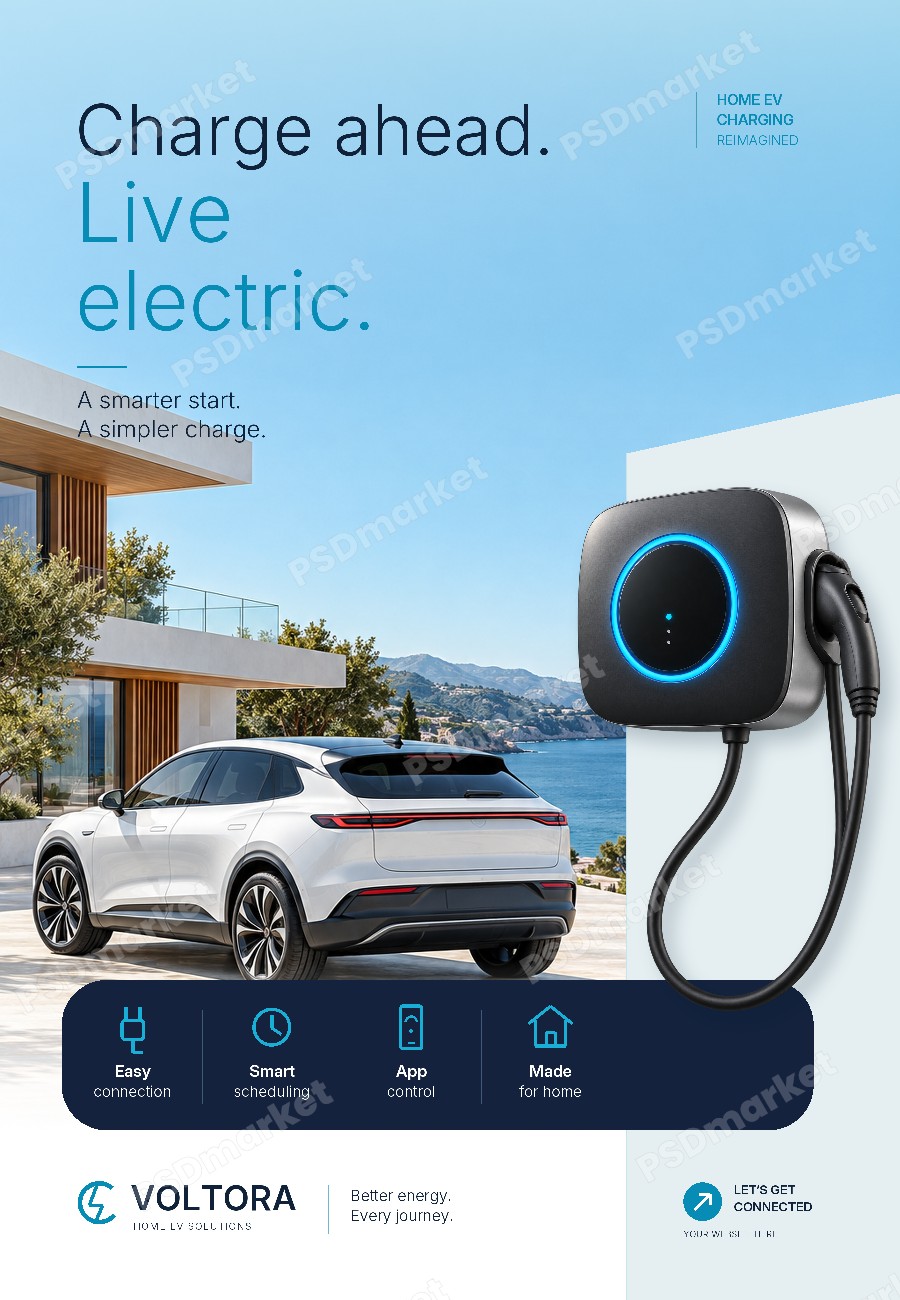 Voltora EV Charging Flyer PSD Template — PSD template preview