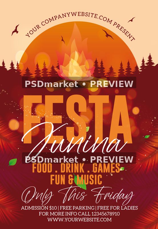 Warm Bonfire Festa Junina Festival Flyer PSD Template — PSD template preview