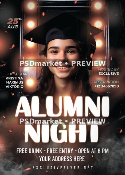 Warm Bulb Graduate Alumni Night Flyer — reduced watermarked source artwork preview