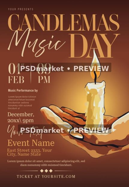Warm Candlelight Candlemas Music Flyer PSD Template — PSD template preview