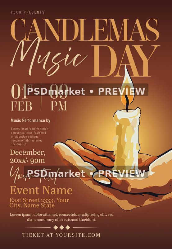 Warm Candlelight Candlemas Music Flyer PSD Template — PSD template preview