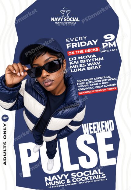 Weekend Pulse editable Photoshop flyer template with PSDmarket preview watermark