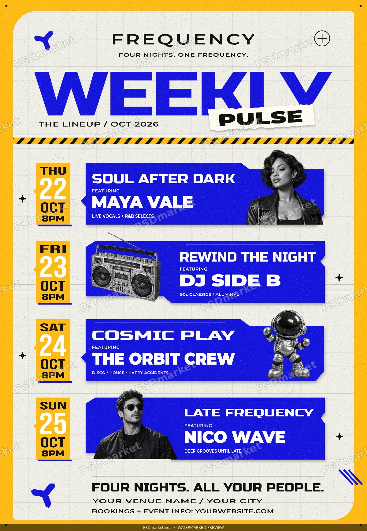 Weekly Pulse Weekly Events Flyer PSD Template — PSD template preview