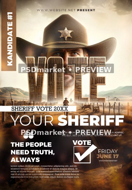 Western Sheriff Vote Poster PSD Template — PSD template preview