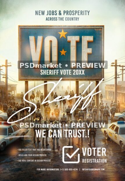 Western Town Vote Billboard Sheriff Campaign Flyer PSD Template — PSD template preview