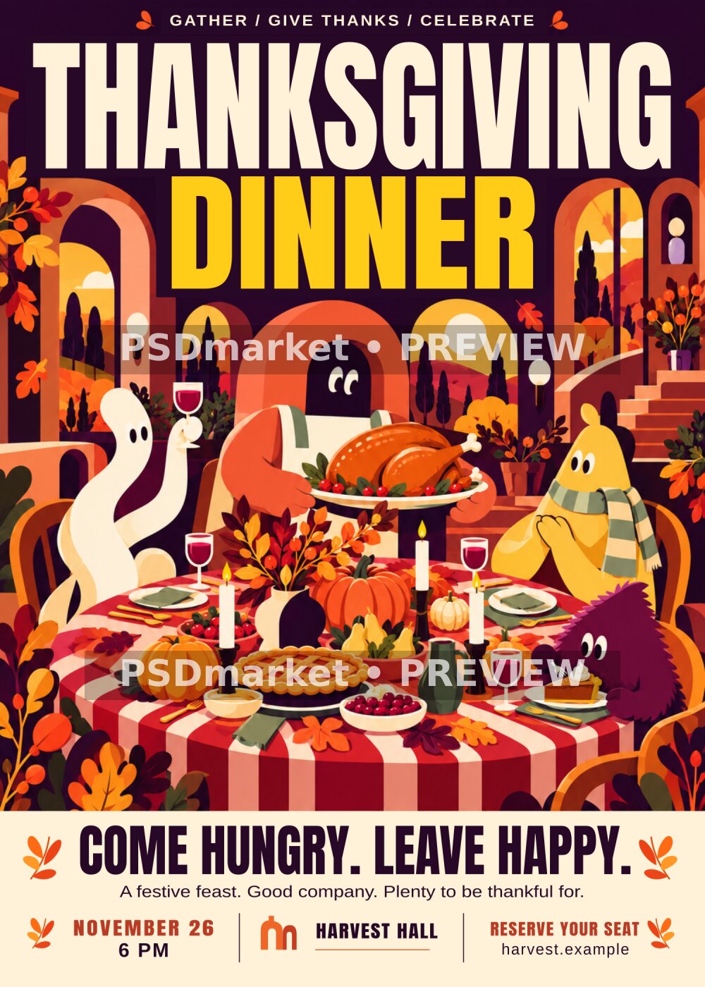 Whimsical Thanksgiving Dinner Flyer PSD & SVG Template — PSD template preview