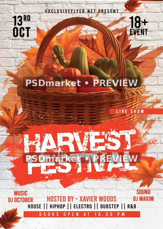 White Brick Harvest Basket Festival Flyer PSD Template — PSD template preview