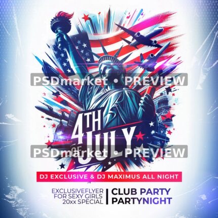 White Liberty Fourth of July Square Flyer PSD Template — PSD template preview