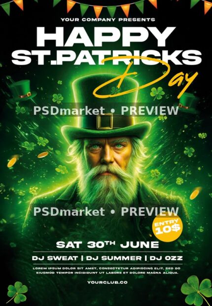 Wise Leprechaun Portrait St. Patrick's Flyer PSD Template — PSD template preview