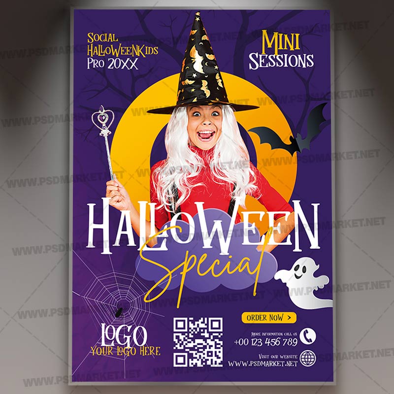 Witch Costume Halloween Mini Sessions Flyer PSD Template — PSD template preview