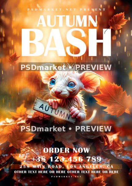 Woodland Mouse Autumn Bash Flyer PSD Template — PSD template preview