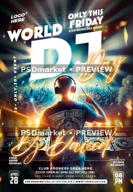 World DJ Day Crowd and Turntables Flyer — reduced watermarked source artwork preview