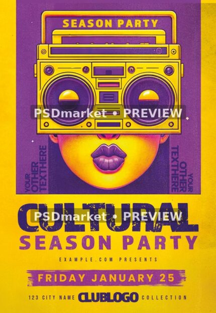 Yellow Boombox Cultural Season Party Flyer — reduced watermarked source artwork preview