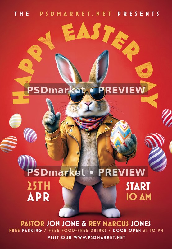 Yellow Jacket Bunny Easter Day Flyer PSD Template — PSD template preview