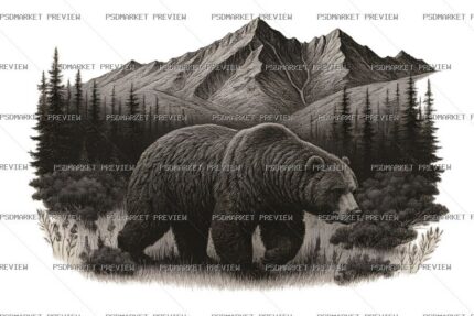 Mountain Bear Wildlife Print — print design preview