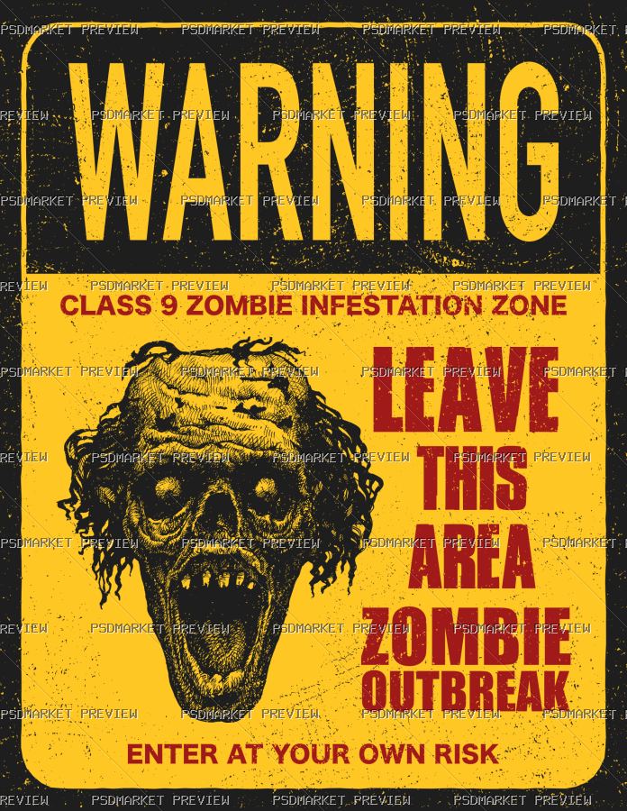zombie outbreak warning Vector Print — PSD template preview