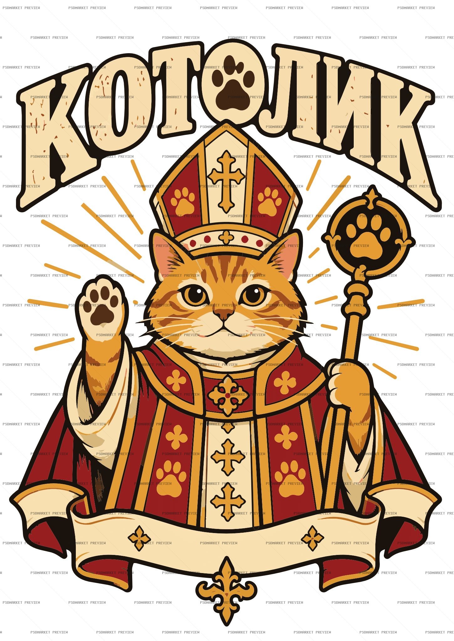 Catolic Ukrainian Cat Bishop Vector Print — print design preview