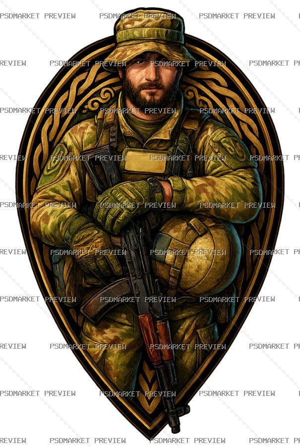 Ukrainian Soldier Shield Print — PSD template preview