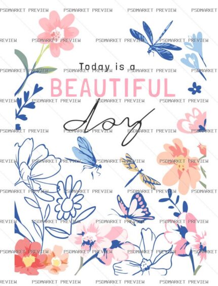 Beautiful Day Flowers Print Design – AI File protected preview
