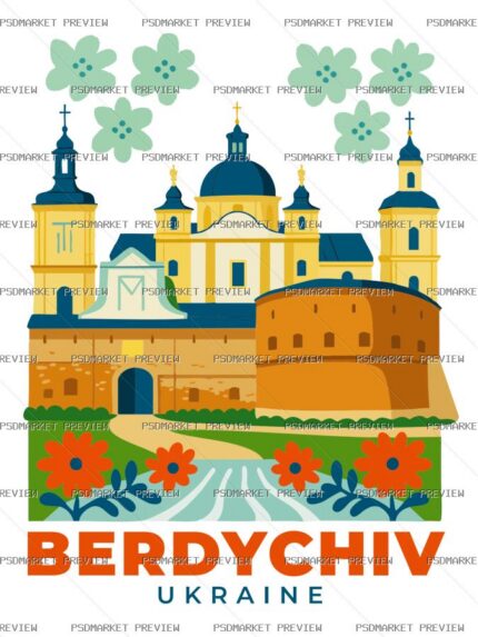Berdychiv Ukraine City Print – AI File — PSD template preview