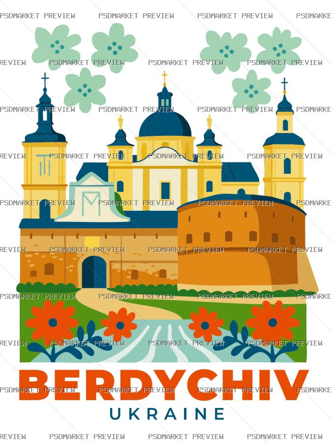 Berdychiv Ukraine City Vector Print — PSD template preview