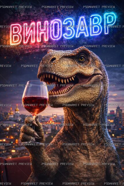 Winosaur T Rex Wine Print — PSD template preview
