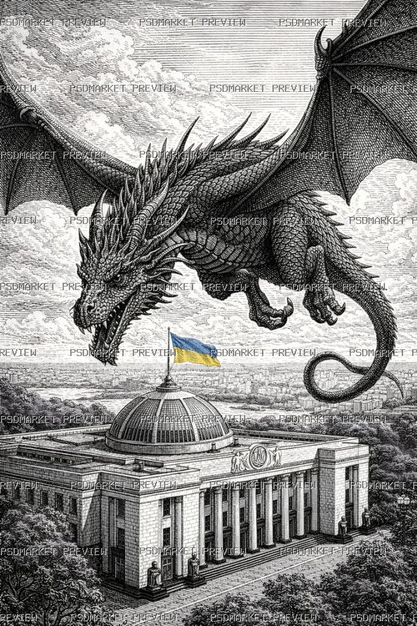 Dragon Over Parliament Print — PSD template preview