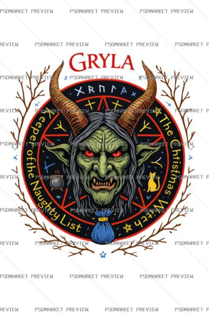 Gryla Mythic Creature Vector Print — PSD template preview