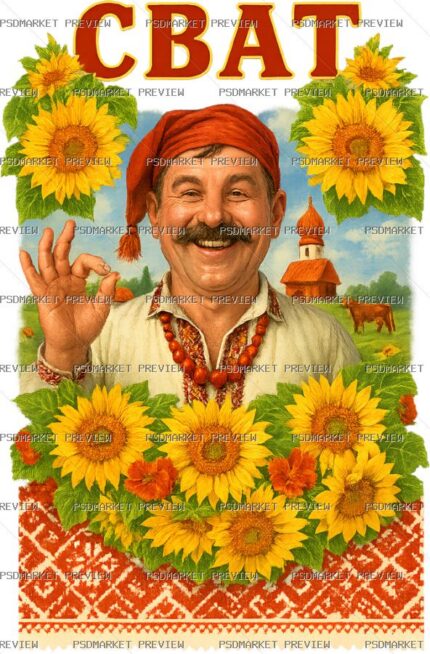 Ukrainian Matchmaker Folk Print — PSD template preview