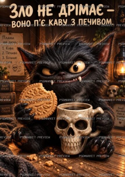 Evil Never Sleeps Cat Print — PSD template preview
