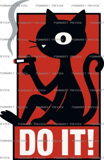 Do It Cat Vector Print — PSD template preview