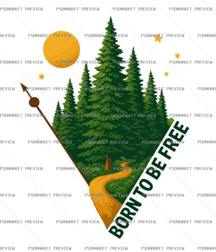 Born to Be Free Mountains Vector Print — PSD template preview