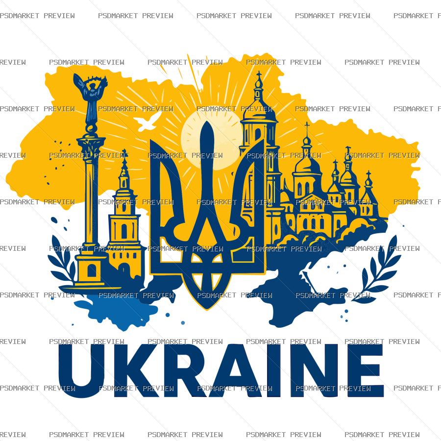Ukraine Trident City Collage Vector Print — PSD template preview
