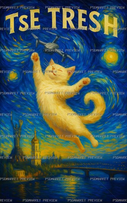 Starry Cat Trash Print — print design preview
