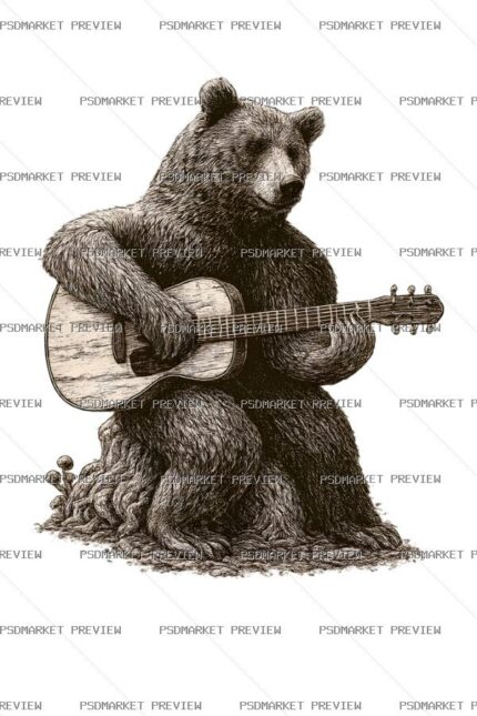 Bear Playing Guitar Print – PNG File protected preview