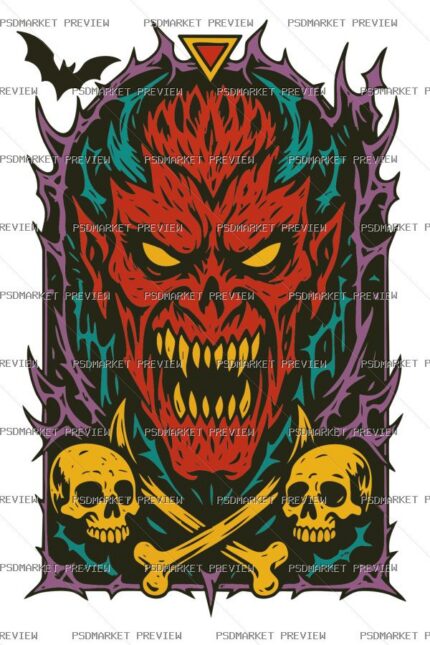 Demon Skull Flame Vector Print — PSD template preview