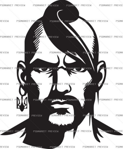 Black Beard Man Portrait Vector Print — PSD template preview