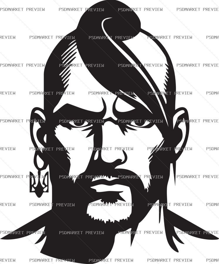 Black Beard Man Portrait Vector Print — PSD template preview
