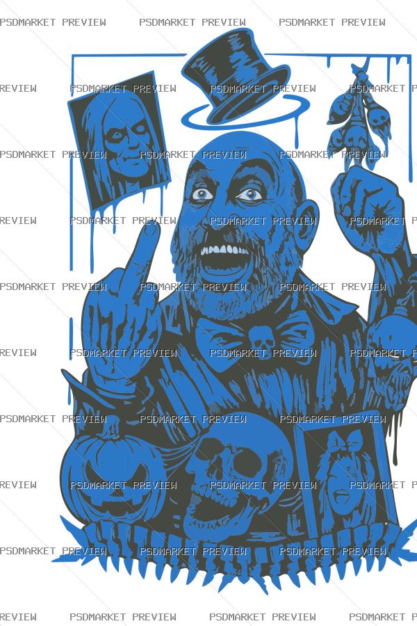 Blue Undead Horror Character Illustration Print – AI File — PSD template preview
