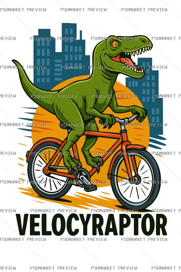 Velocyraptor Dinosaur Bicycle Print – AI File — PSD template preview