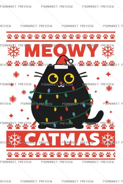 Meowy Catmas Christmas Vector Print protected preview