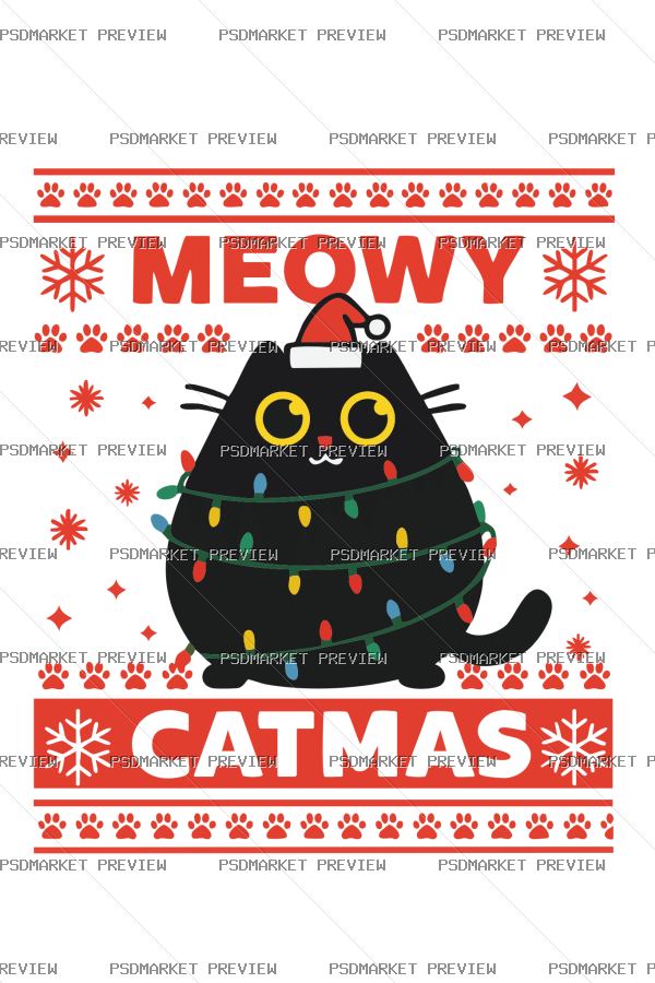 Meowy Catmas Christmas Vector Print — PSD template preview
