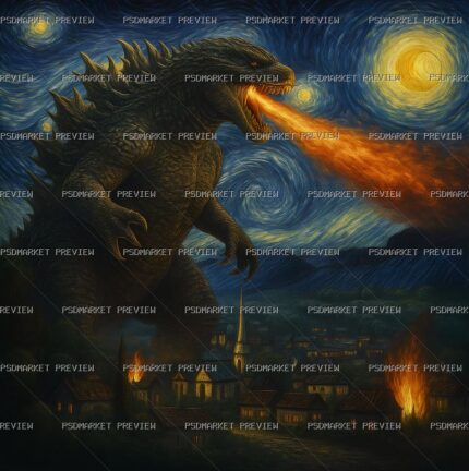 Godzilla Van Gogh Print — print design preview