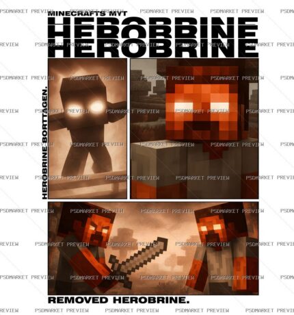 Herobrine Minecraft Vector Print — PSD template preview