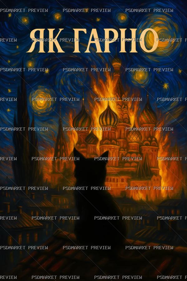 Ukrainian “ЯК ГАРНО” Cat Fire Print – PNG — PSD template preview