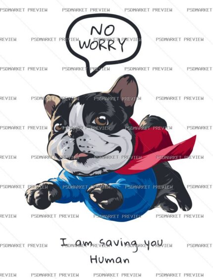 No Worry Bulldog Hero Vector Print — print design preview