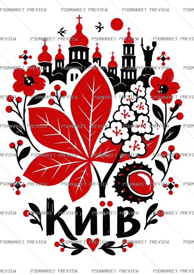 Kyiv Chestnut Folk City Vector Print — print design preview