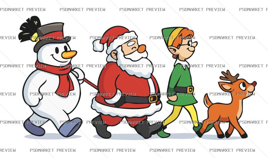 Christmas Characters Cartoon Print Design – AI File — PSD template preview