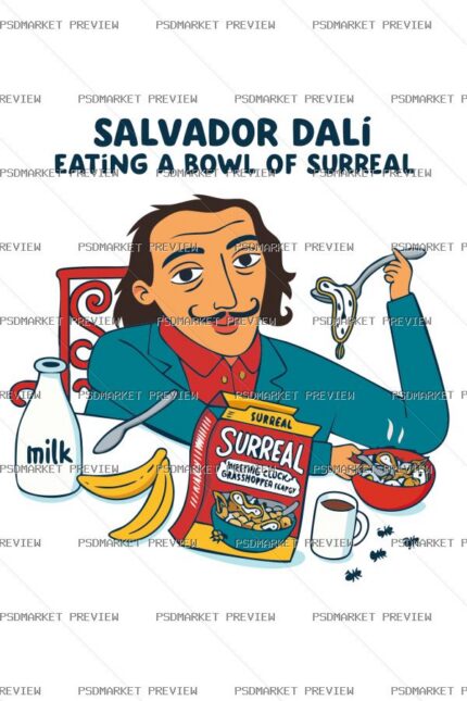 Salvador Dali Surreal Breakfast Vector Print — PSD template preview