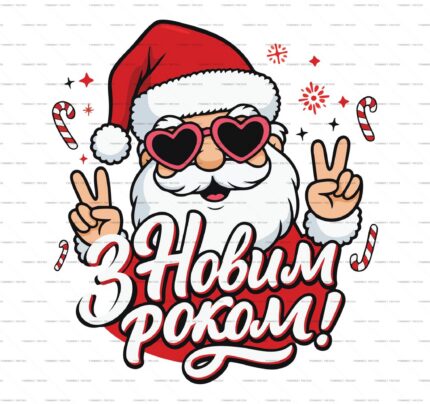Happy New Year Santa Peace Sign PSD Print protected preview